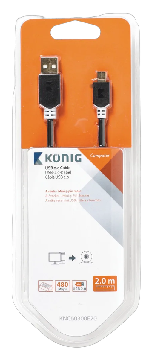 Câble USB-A/Mini USB mâle/mâle - 2m - Anthracite — vue 1