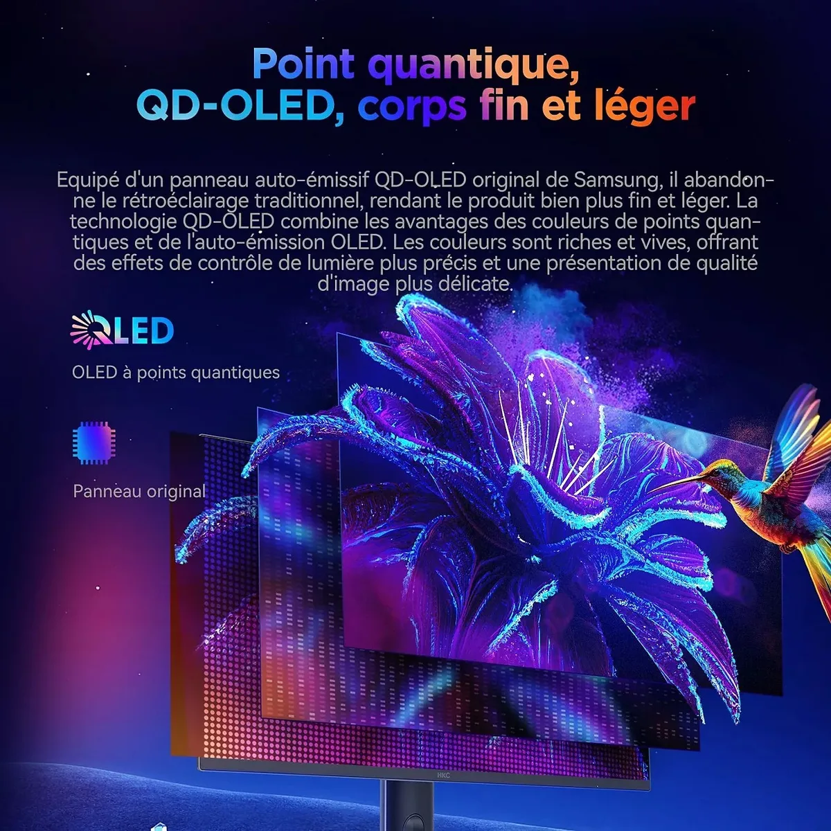 HKC GS27QHS - 27" OLED QHD 500Hz 0,03ms Pivot Compatible G-Sync FreeSync — vue 3