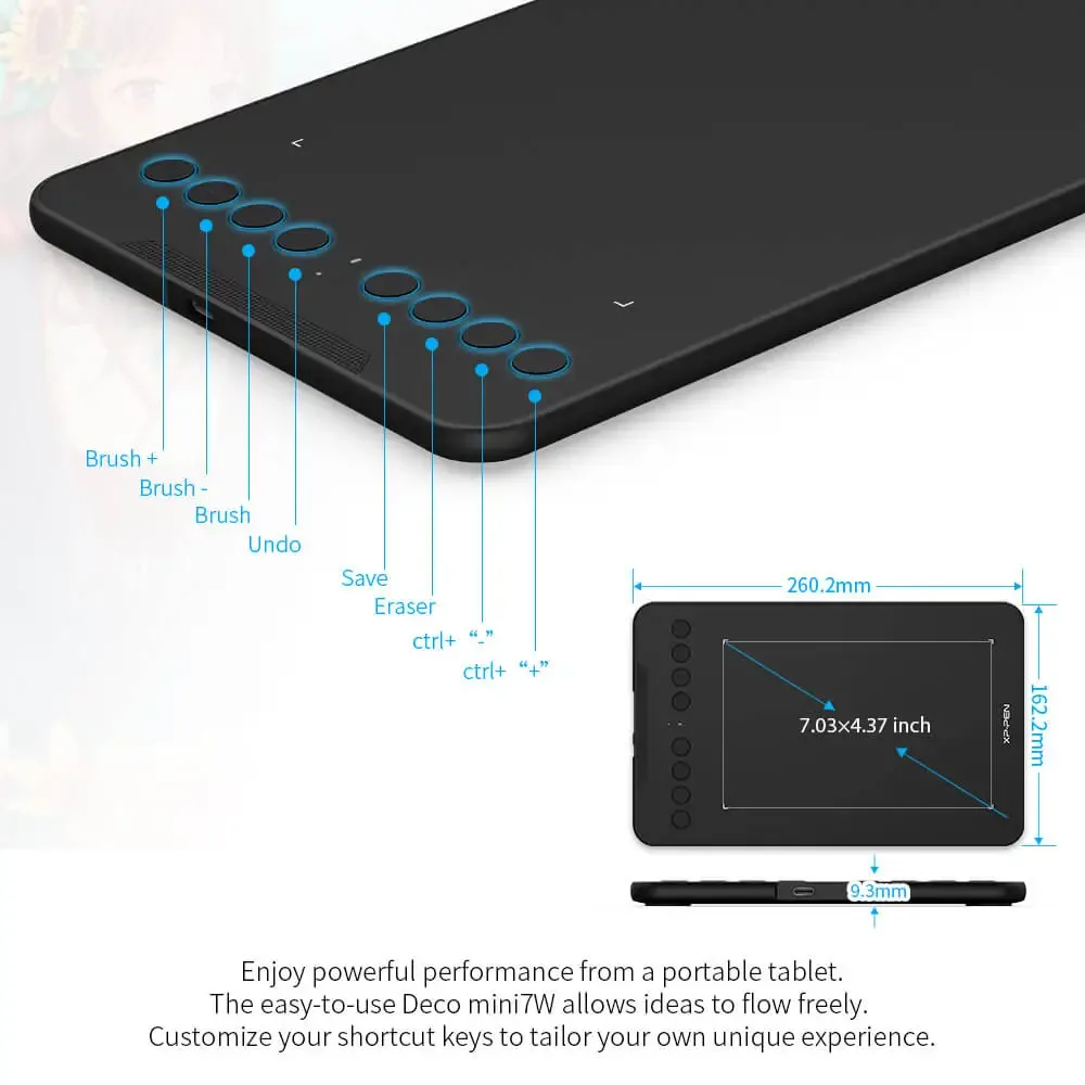 XPPEN Deco Mini 7W  - 5080LPI 7" Noir — vue 3