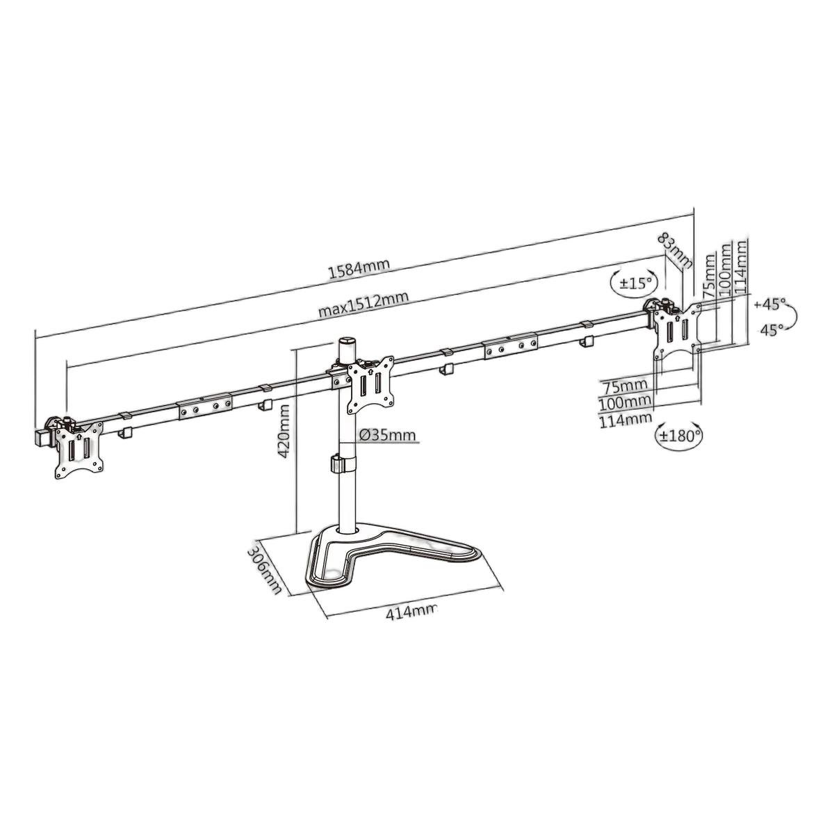 Kimex International Support 3 écrans 17" - 32" horizontal — vue 3