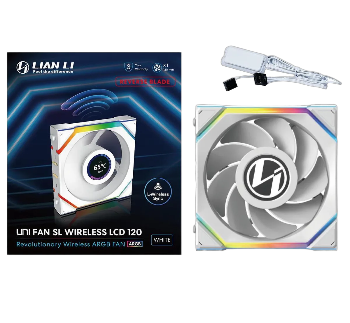 Lian-Li UNI FAN SL WIRELESS LCD ARGB REVERSE PWM 120mm - Blanc — vue 5