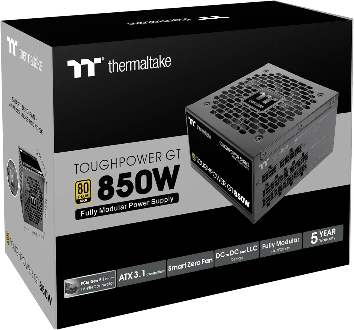 Thermaltake ATX 3.1 1000W - 80+ Gold - Toughpower GT FM - Noir — vue 6