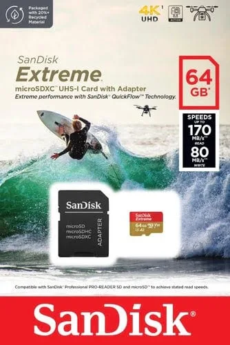 Sandisk EXTREME MICROSDXC 64GB SD — vue 3