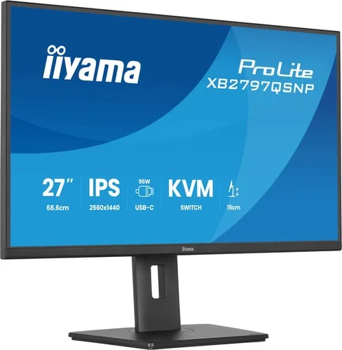 Iiyama Prolite XB2797QSNP-B1 - 27" QHD 75Hz IPS Pivot KVM USB-C 96W — vue 4