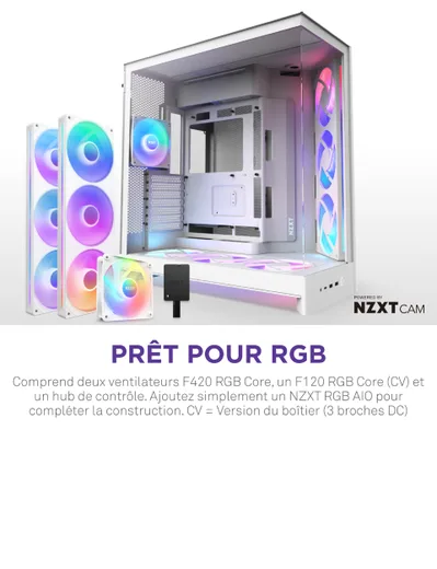 NZXT H9 Flow RGB+ Blanc - MT/Sans Alim/E-ATX — vue 6
