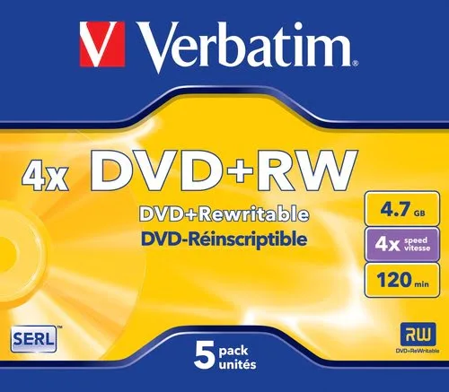 Verbatim DVD+RW/4.7GB 4x AdvSERL JewelCase 5pk — vue 1