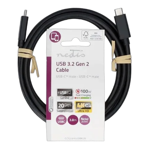 Nedis Câble USB-C 3.2 mâle/mâle - 100W - 2m - Noir — vue 1