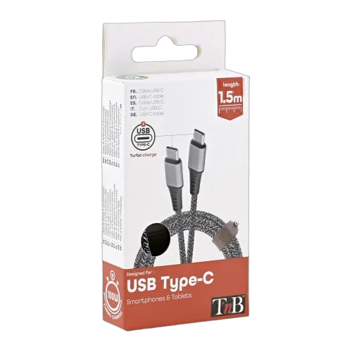 T'nB Câble USB-C vers USB-C - 1,5m nylon RPET - Noir — vue 5