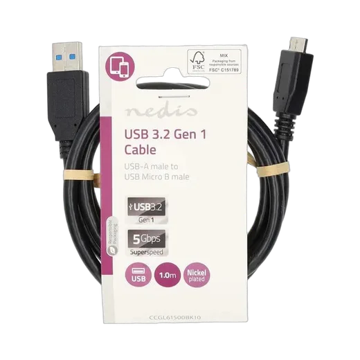 Nedis Câble USB-A vers USB Micro-B mâle/mâle - 1m - Noir — vue 1