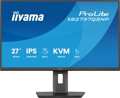 Iiyama Prolite XB2797QSNP-B1 - 27" QHD 75Hz IPS Pivot KVM USB-C 96W — vue 3