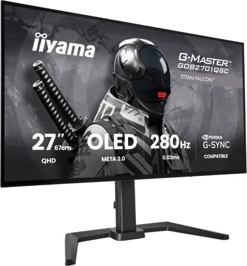 Iiyama G-Master GOB2701QSC-B1 - 27" Tandem WOLED QHD 280Hz USB-C 65W Pivot Compatible G-SYNC — vue 5