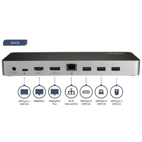StarTech Dual Monitor USB C Dock - 60W PD - SD — vue 5