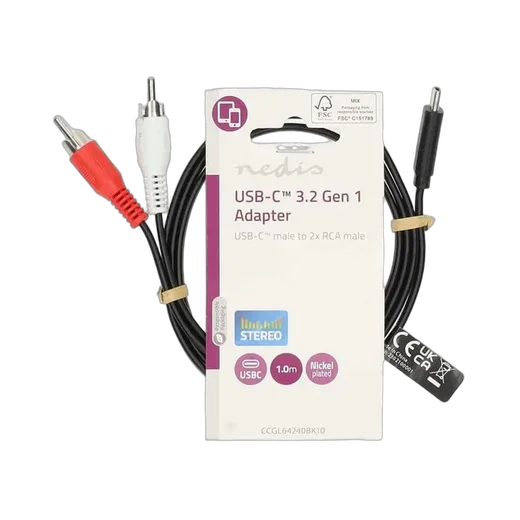 Nedis Câble USB-C vers 2xRCA mâle/mâle - 1m - Noir — vue 1