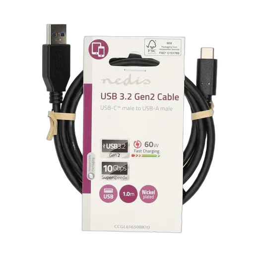Nedis Câble USB-A vers USB-C mâle/mâle - 60W - 1m - Noir — vue 1