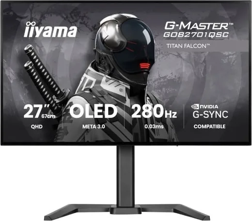 Iiyama G-Master GOB2701QSC-B1 - 27" Tandem WOLED QHD 280Hz USB-C 65W Pivot Compatible G-SYNC