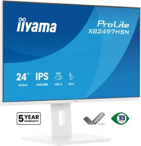 Iiyama ProLite XB2497HSN-W1 - 24" FHD 100Hz IPS USB-C Dock RJ45 Pivot HP Blanc — vue 3
