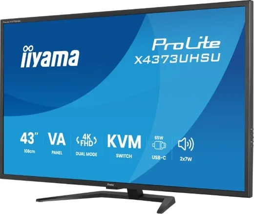 Iiyama X4373UHSU-B2 - 43" 4K/60Hz ou FHD 120Hz VA 3ms USB-C KVM — vue 3