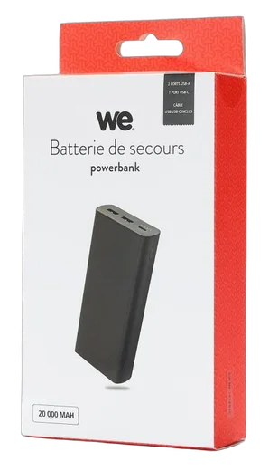 WE Batterie Externe 20000mAh 3 ports - 1 port USB C/2 USB A Noir — vue 3