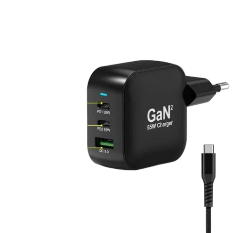 Port Chargeur mural 65W GaN 3 ports + Câble USB-C - 2m — vue 2