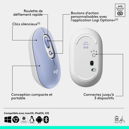 Logitech Pop Mouse - Sans fil - Lilas — vue 8