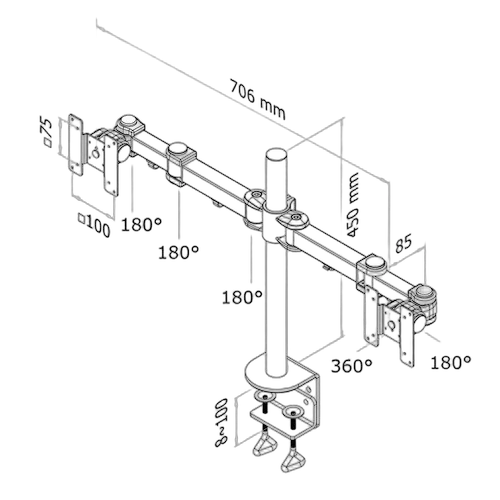 NewStar Desk Mount Dual 10-27" Clamp BLACK — vue 3