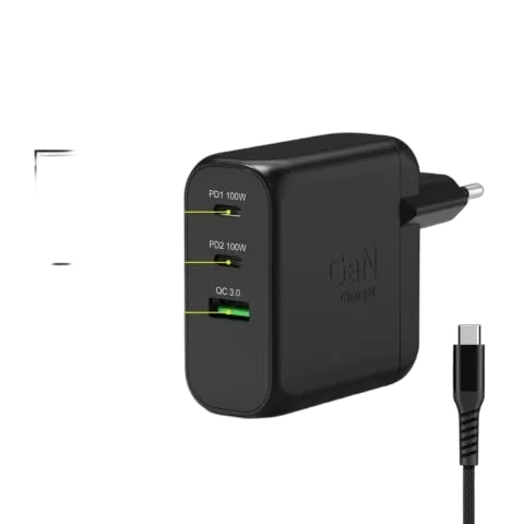 Port Chargeur mural GaN 100W - 3 ports + Câble USB-C 2m — vue 2
