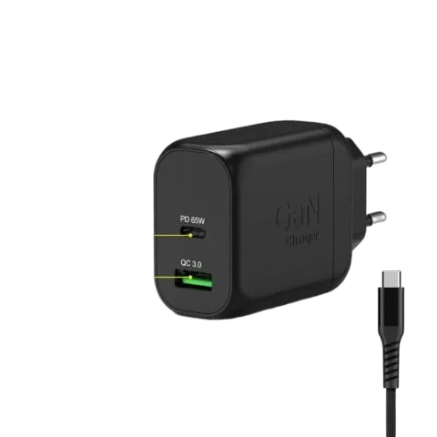 Port Chargeur mural GaN 65W - 2 ports + Câble USB-C 2m — vue 2