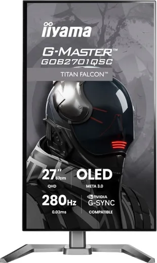 Iiyama G-Master GOB2701QSC-B1 - 27" Tandem WOLED QHD 280Hz USB-C 65W Pivot Compatible G-SYNC — vue 4