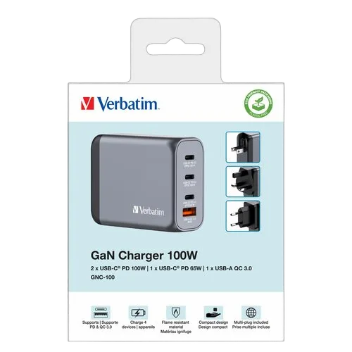Verbatim GNC-100 GaN Charger 4 Port 100W USB A/C — vue 7