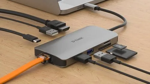 D-Link 8 Ports - USB-C vers HDMI/Eth/USB/USB-C/microSD/SD — vue 5
