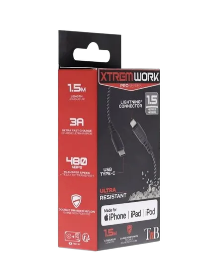 Câble USB-C PD vers Lightning XTREMWORK - 1.5m 