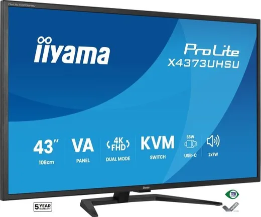 Iiyama X4373UHSU-B2 - 43" 4K/60Hz ou FHD 120Hz VA 3ms USB-C KVM — vue 1