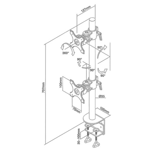 NewStar Vertical Desk Mount Dual 10-27" ClampBLK — vue 3