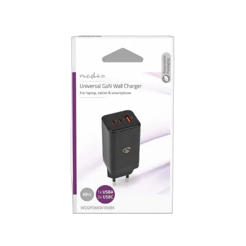 Nedis Chargeur GaN Power Delivery 65W - 3 ports - Noir — vue 6