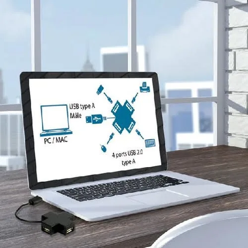MCL Samar USB 2.0 4 port hub - Black — vue 3