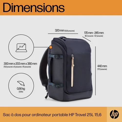 HP Travel 25L 15.6 IGRLaptop Bckpck — vue 4