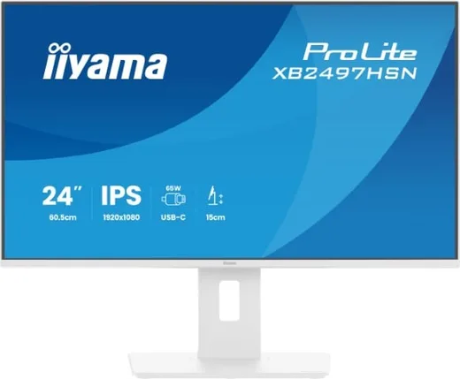 Iiyama ProLite XB2497HSN-W1 - 24" FHD 100Hz IPS USB-C Dock RJ45 Pivot HP Blanc — vue 1