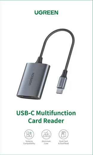 UGREEN Lecteur USB-C vers cartes SD et MicroSD - 512G - Gris — vue 2