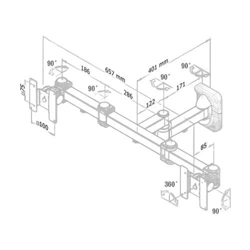 NewStar Wall Mount Dual 10-27" FullMotion SILVER — vue 3