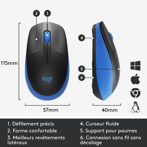Logitech M190 Full-size wireless mouse - BLUE — vue 8