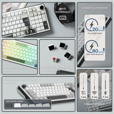 The G-LAB Keyz Elite 400 WG - Mécanique - Sans-Fil - RGB - Blanc/Gris — vue 6