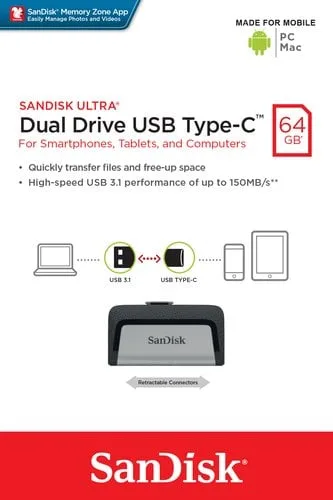 Sandisk Clé 64Go USB 3.1 + Type C Ultra — vue 10