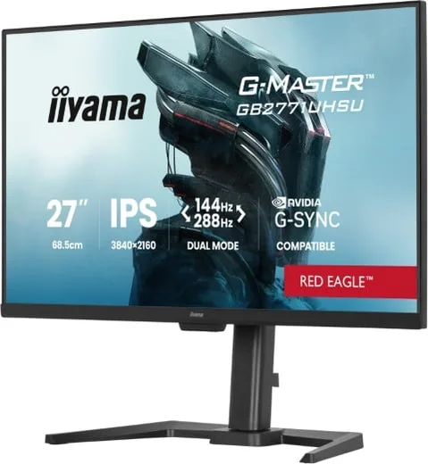 Iiyama G-Master GB2771UHSU-B1 - 27" 4K 144Hz ou FHD 288Hz IPS 0.8ms G-Sync — vue 3