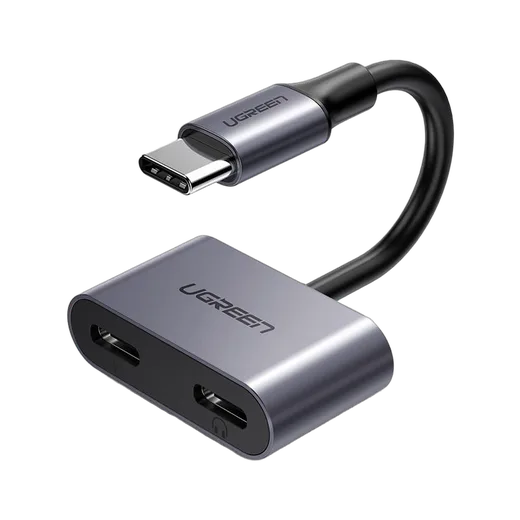UGREEN Adaptateur 2 en 1 USB-C vers USB-C - 60W - 10cm - Gris — vue 1