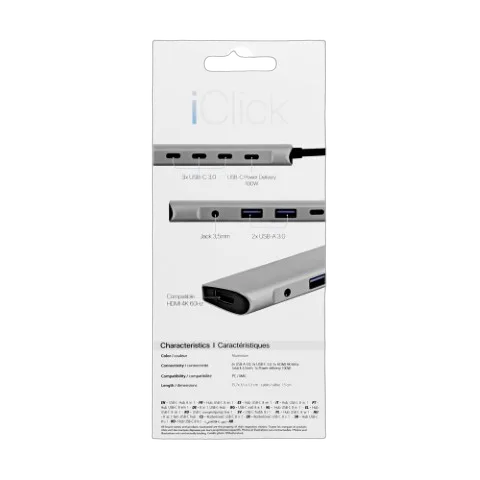 T'nB iClick Hub USB-C - 8 ports - Gris — vue 4
