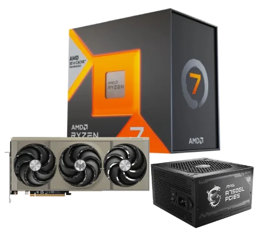 Sapphire Ryzen 7 7800X3D + Nitro+ Radeon RX 9070 XT Gaming OC 16GB + MAG A750GL PCIE5 — vue 1