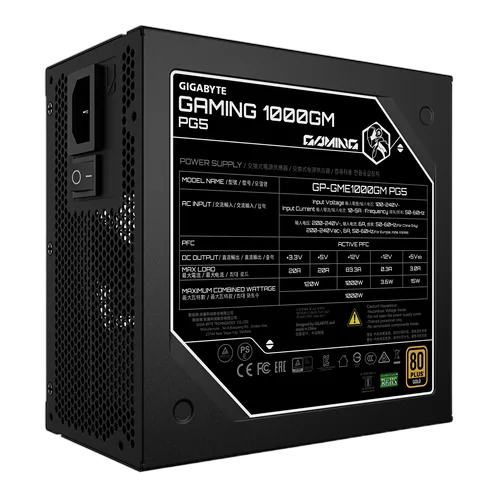 Gigabyte ATX 100W - 80+ Gold - GAMING 1000GM PG5 ICE Noir, vue 3