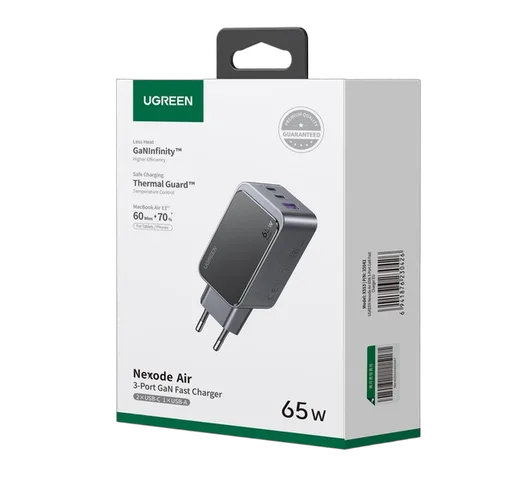 UGREEN Chargeur secteur Nexode S  65W 3 ports - USB-A + 2xUSB-C - Gris — vue 2