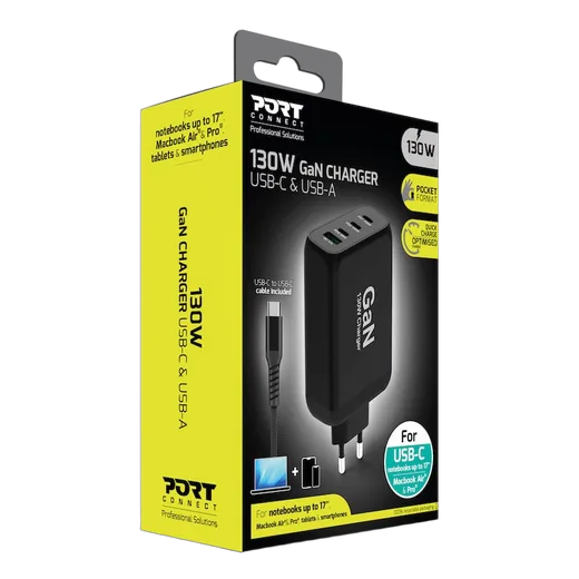 Port Chargeur mural GaN 130W 4 ports + Câble USB-C - 2m — vue 2