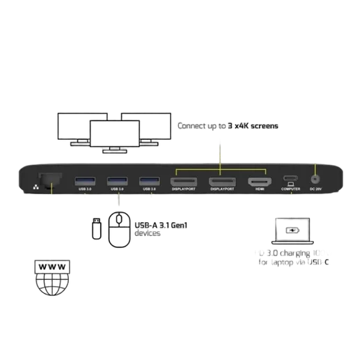 Port Station d'accueil USB-C - 11 ports - 100W - Noir — vue 3